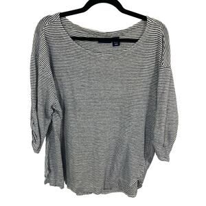 Adrienne Vittadini beachy coastal 100% linen striped tunic 3/4 sleeves size 2X